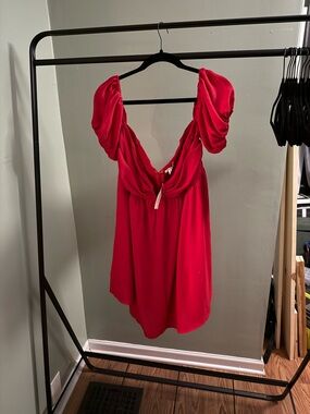 miami red ruched V-neck mini dress NWT